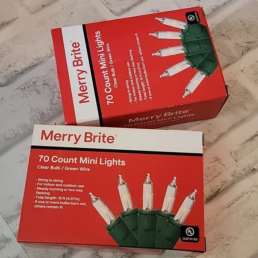 2 Merry Brite 70 Mini Lights Christmas Tree Clear Bulb Green Wire Patio …